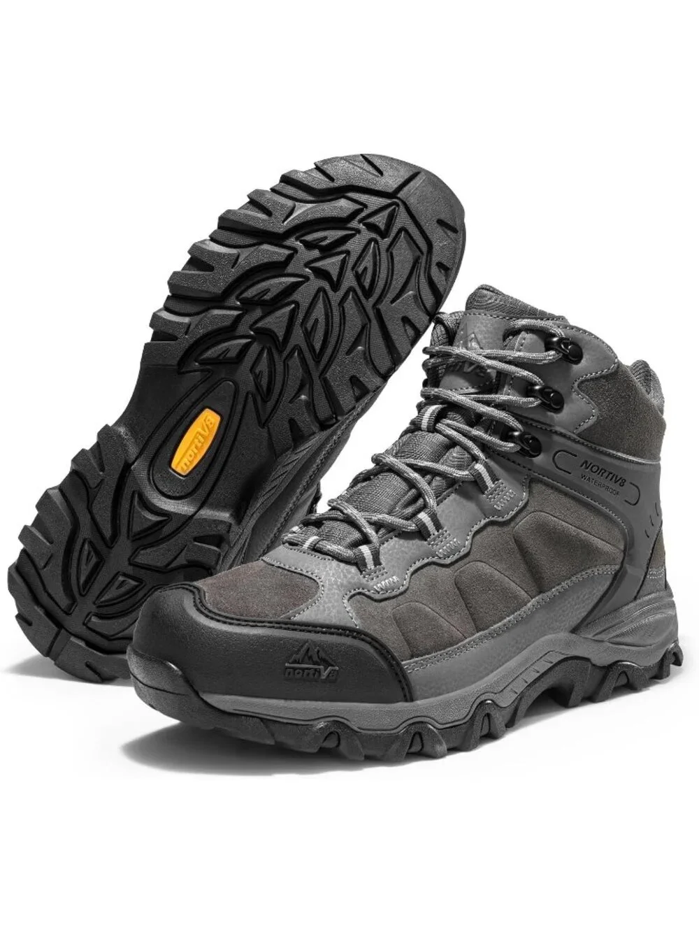 Men's Dark Grey Waterproof Shoes Casual Mid Top Round Toe Non Slip Hiking Boots